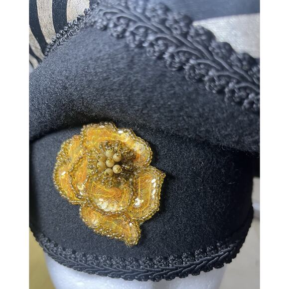 Vtg Black Hat Church Kentucky Derby Easter Milan By Charm Women’s Gold Flower main image 5